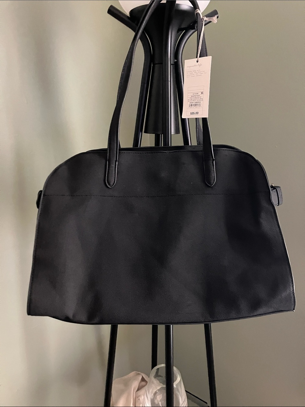 a new day Black Shoulder Tote Bag with Double Handles